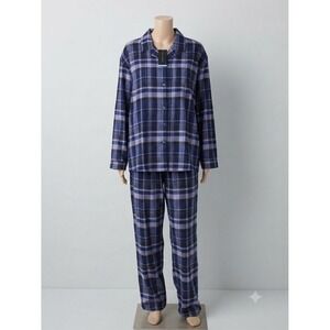 Alexander Del Rossa Womens Plaid Flannel Pajama Set Navy Purple Pink 3XL NWT